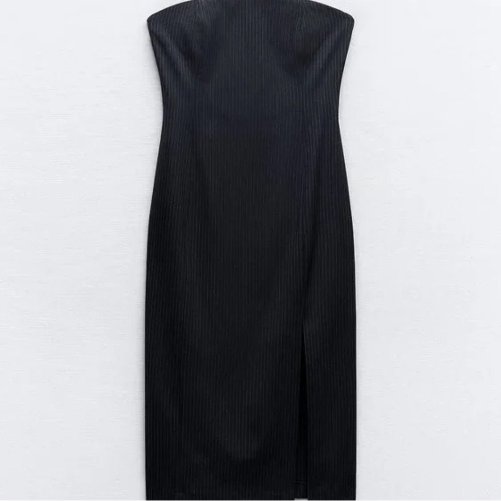 Zara Pinstripe Strapless Dress